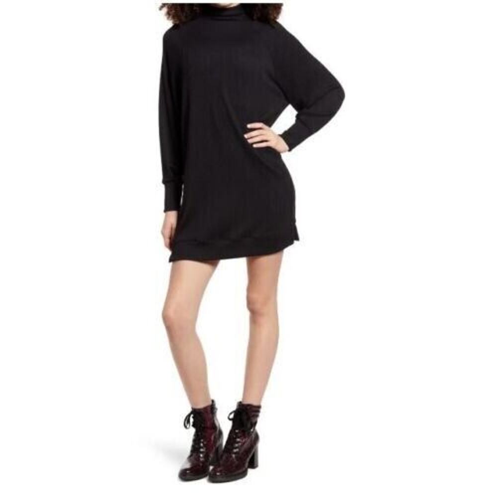 Socialite Women's Long Sleeve Textured Knit Shift Dress In Black Xsmall MSRP $69
